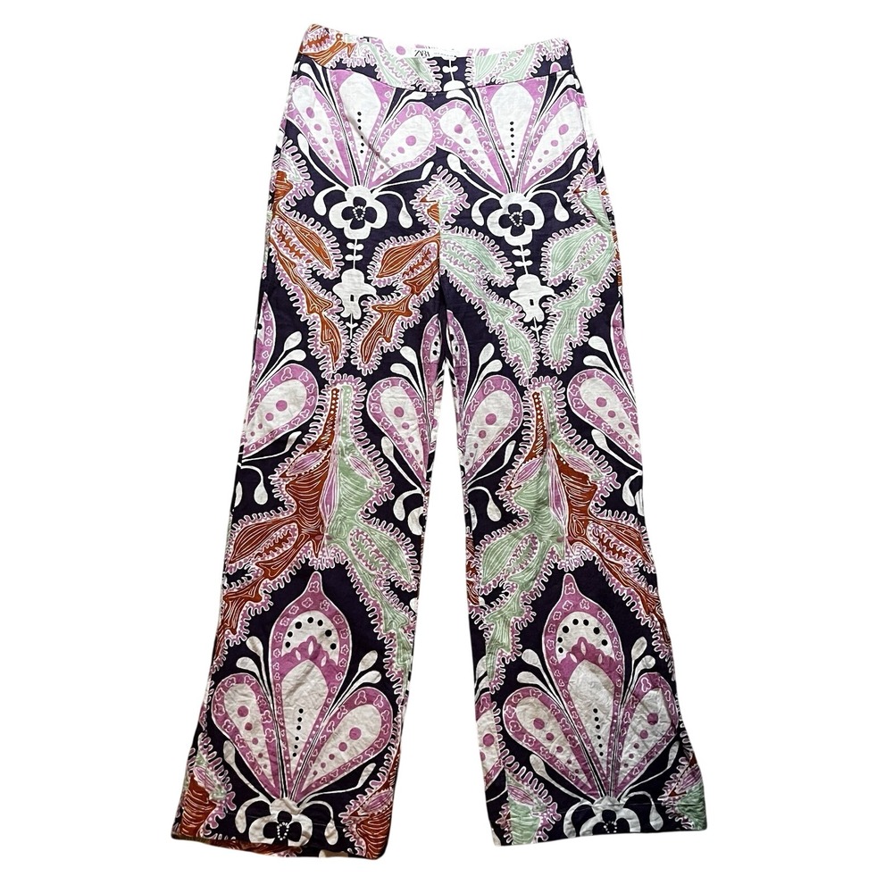Zara Wide-Leg Printed Pants — Black, Pink, Green, Brown, White